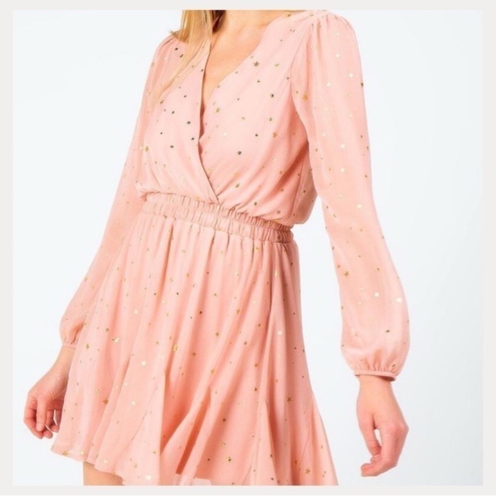 Altar'd State Pink Long Sleeve Pink Gold Star Dress